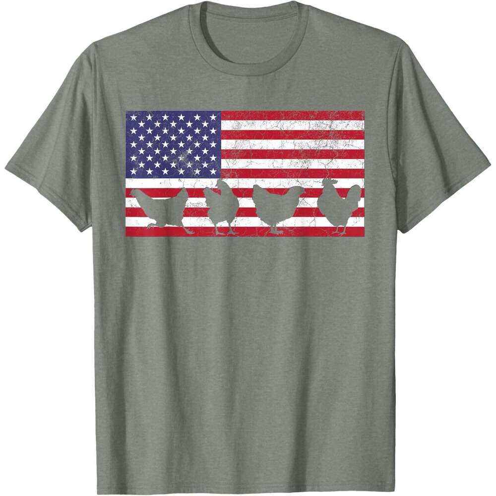 T shirt Mens Fourth of July 4th Chicken Hen Farm American Flag USA Women T-Shirt shirts tshirt graphic tee Casual tops summer clothes Short sleeve Fre