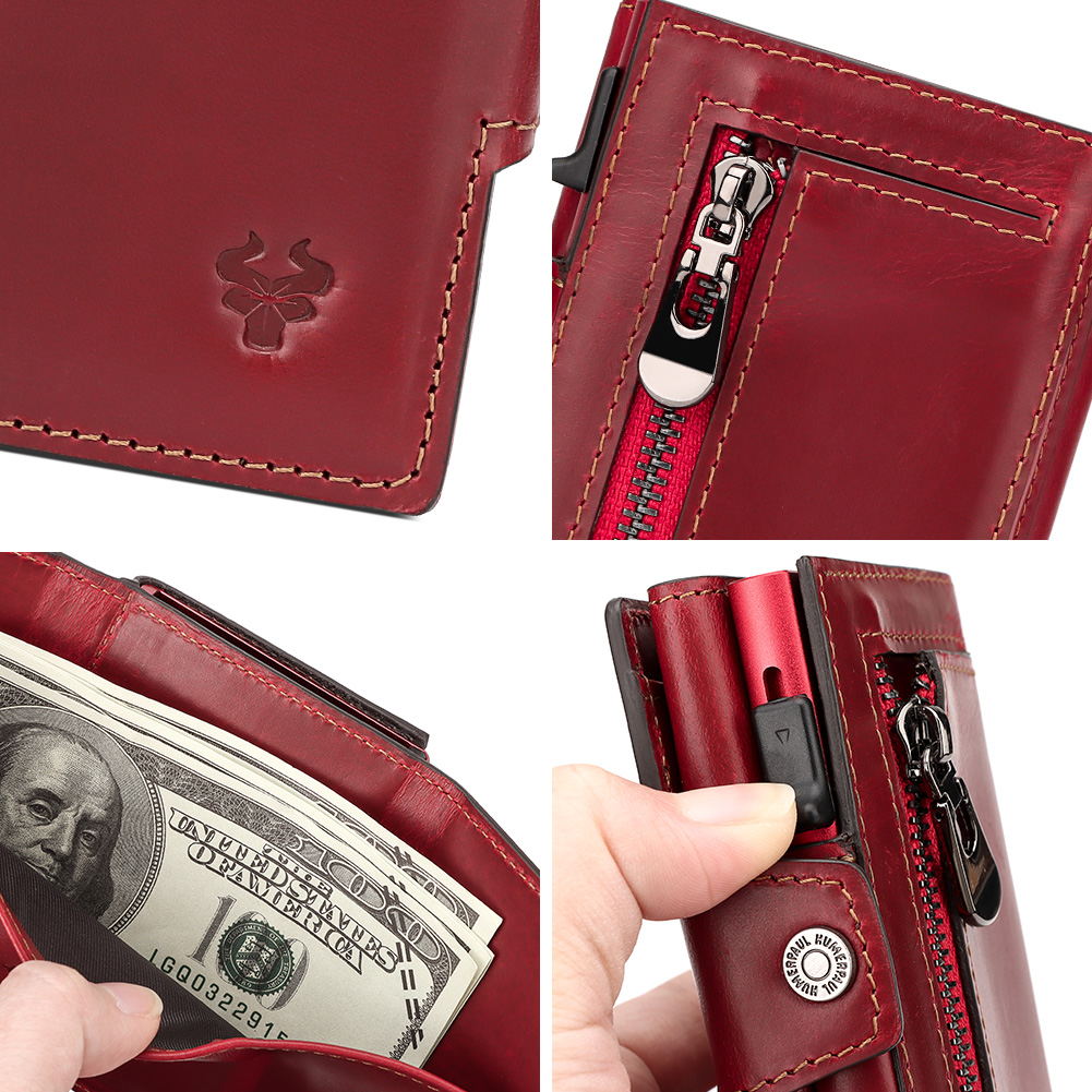 New Automatic Card Holder Genuine Leather Women's Wallet RFID Blocking Credit Cardholder Fashion Money Clips with Zipper Pocket