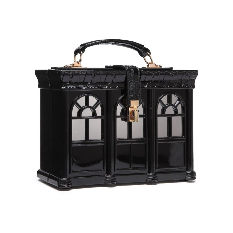 Women Vintage Acrylic House Shaped Clutch Box Shoulder Bag Elegant Evening Crossbody Handbag Top Handle Purse