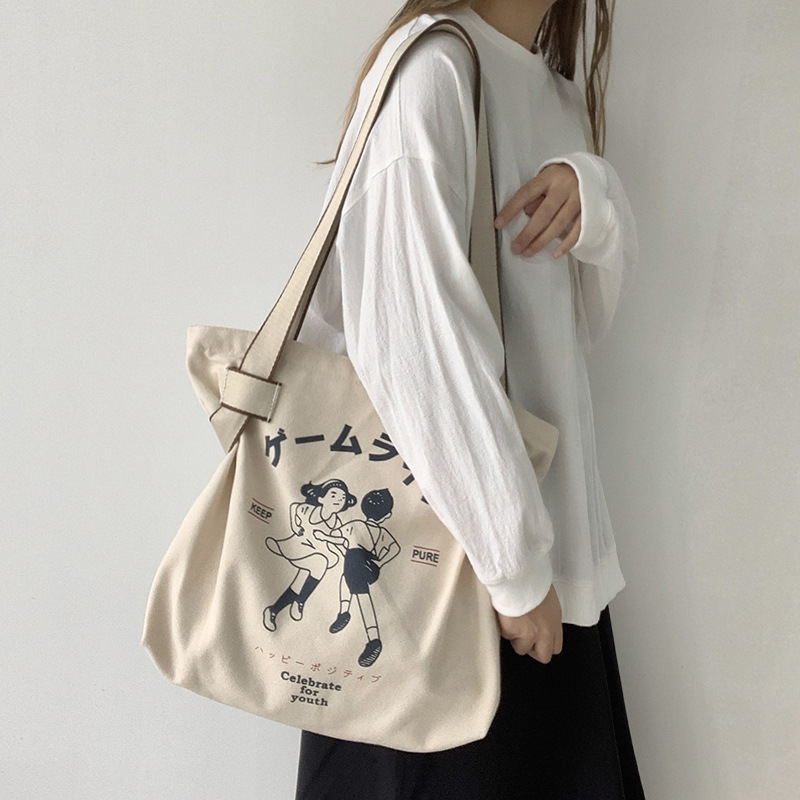 Canvas Tote Bag for Women 2023 Designer Handbag Brand Lady's Shopper Japanese Style Retro Cartoon Anime Print Girls Shoulder Bag