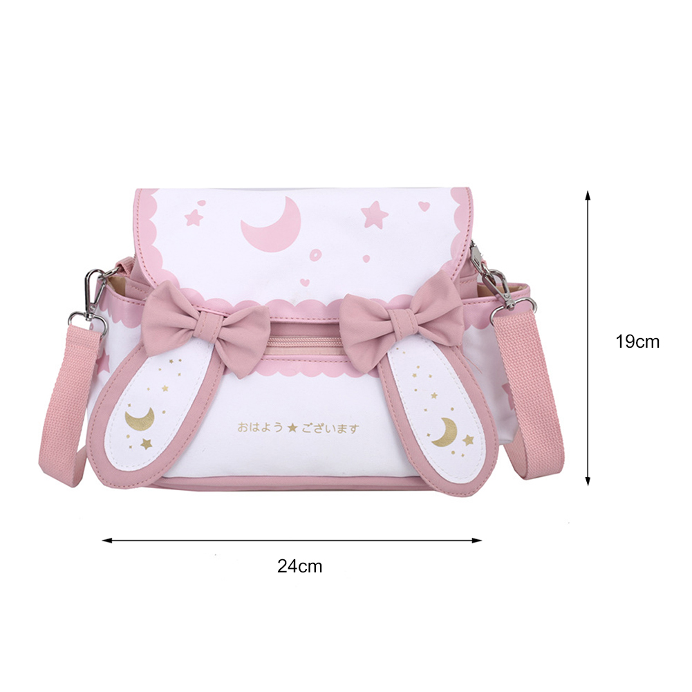 Women Lolita Bow Tie Bag Japanese Style Cute Rabbit Crossbody Bag Adjustable Strap Sweet Messenger Bag Student Schoolbag