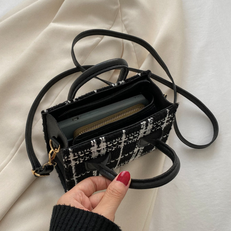 Women Mini Handbag Ladies Pouch Fashion Check Pattern Shoulder Bag Crossbody Messanger Bag Lightweight Simple Elegant Tote Bag