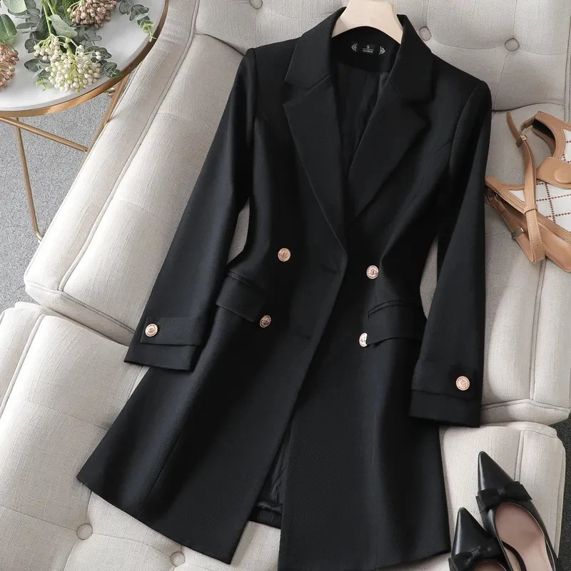Autumn winter jacket womens long coat khaki coffee black office formal business 240827