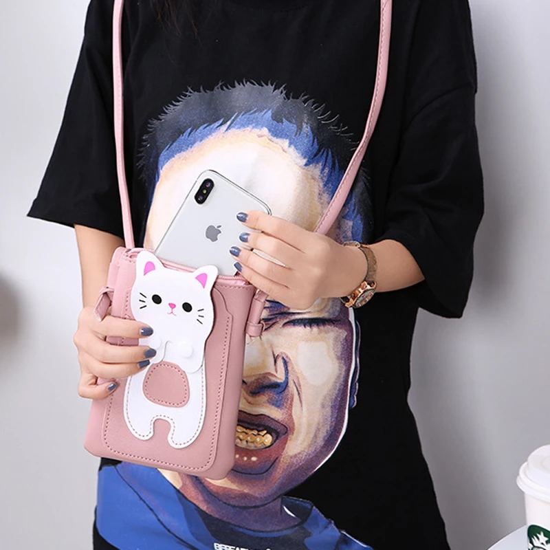 Bags for Women New Lovely Cat Cartoon Shoulder Bag Fashion Handbag Cellphone Bags Coin Purse Students Leather Crossbody Bag