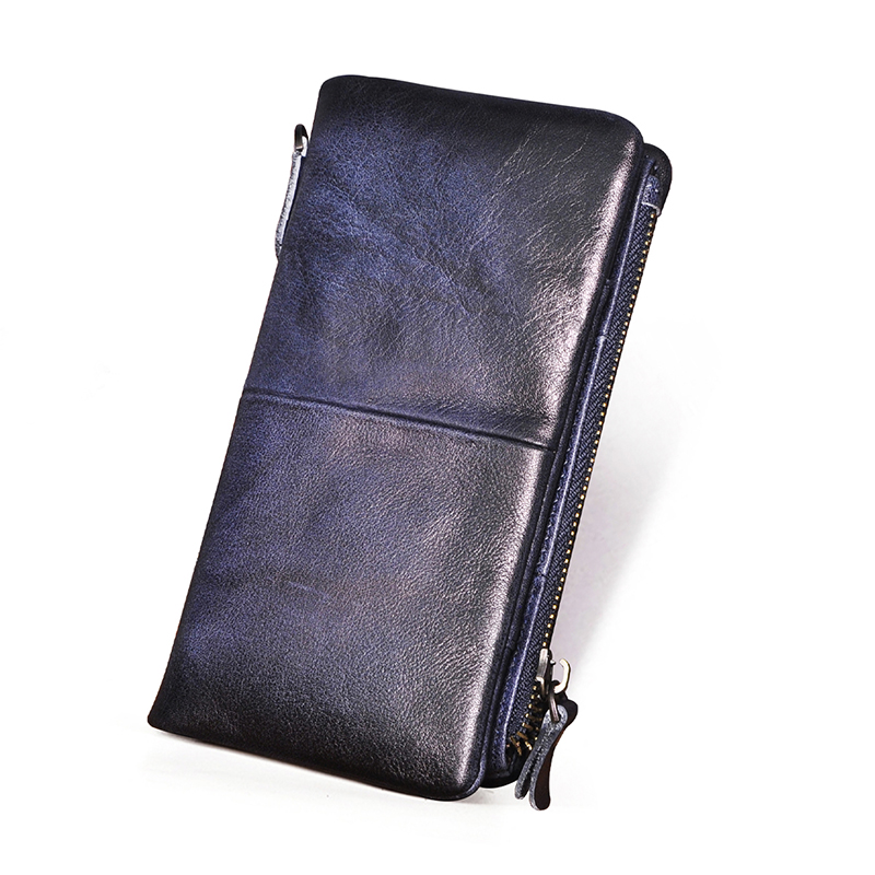 Original Real leather Retro Gift Long Business Card Holder Organizer Travel Chain Snap Wallet Purse For Men Male Design 1029