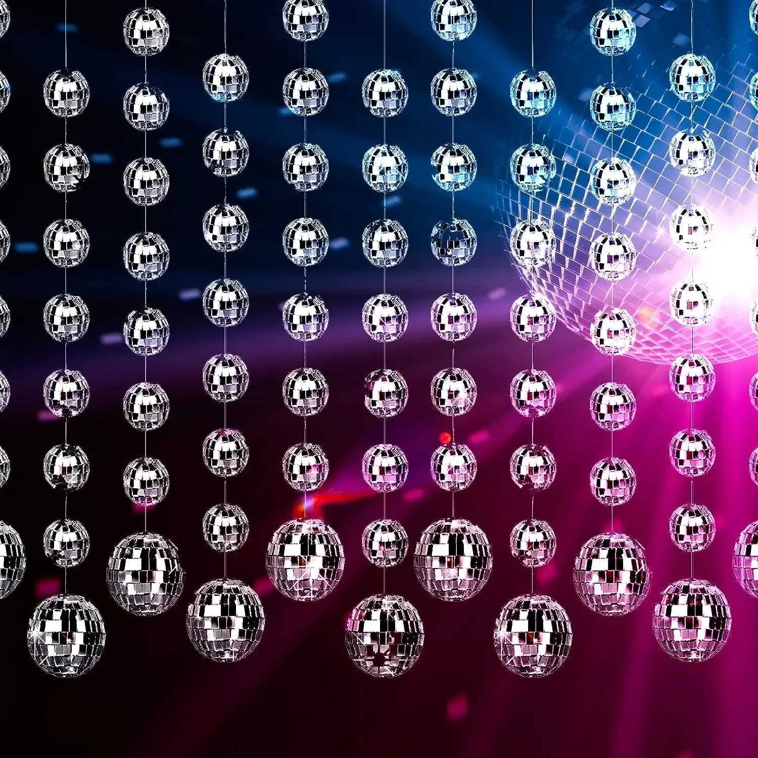 1 Set 3D Mirror Disco Ball String Garland Banner Wall Background Hanging for Birthday Bachelorette Wedding Party Decoration Y240801