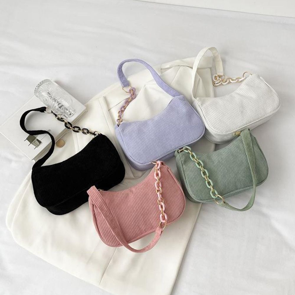 Fashion Vintage Handbags Women Autumn Winter Corduroy Underarm Bag Zipper Shoulder Small Bags Female Soft Casual Clutch Handbag