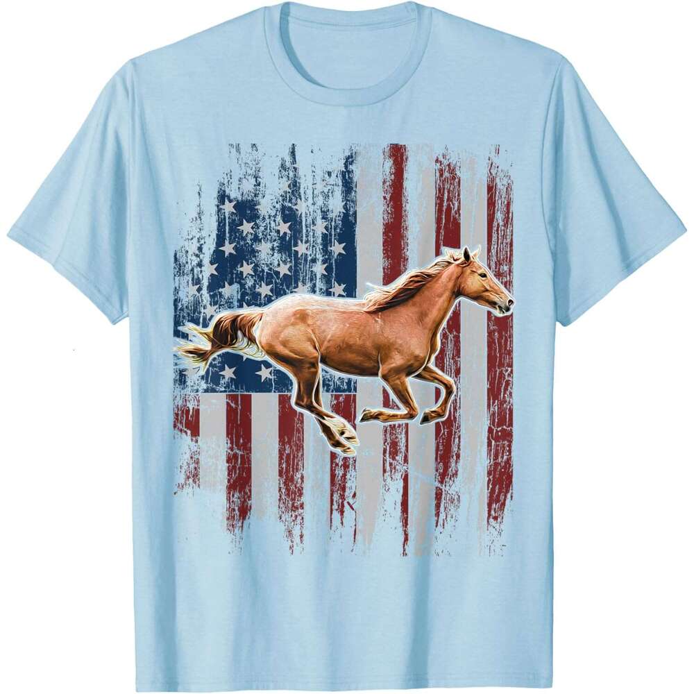 T shirt Mens Patriotic Horse American Flag Horseback Riding Farm Gift T-Shirt shirts tshirt graphic tee Casual tops summer clothes Short sleeve Free s