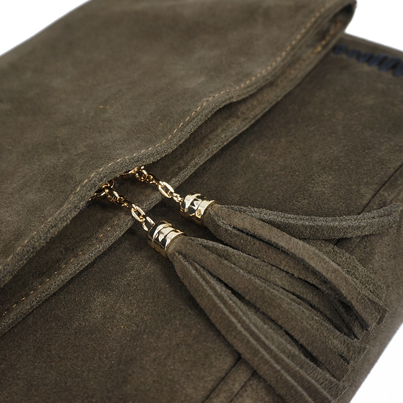 Female Fashion Suede Genuine Leather Nubuck Loop Fringed Side Shoulder Bag Leisure Za Designer Medium Size Daily Stylish Bag