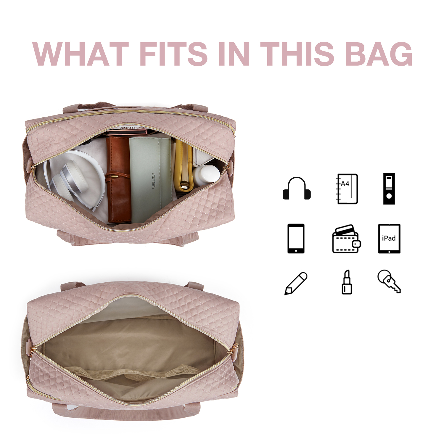 BAGSMART 2 Pcs Women Weekend Bag Carry on lage Men Travel Duffle Bags Large Capacity Overnight Pink Nylon Waterproof Totes