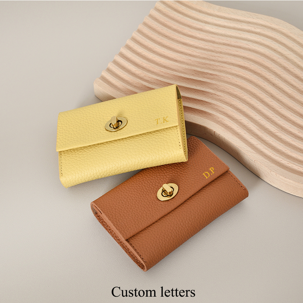 Genuine Leather Women Card Holder Custom Letters Luxury Business Card Case Bag 2023 Personalize Name Hasp Lady Mini Purse Wallet