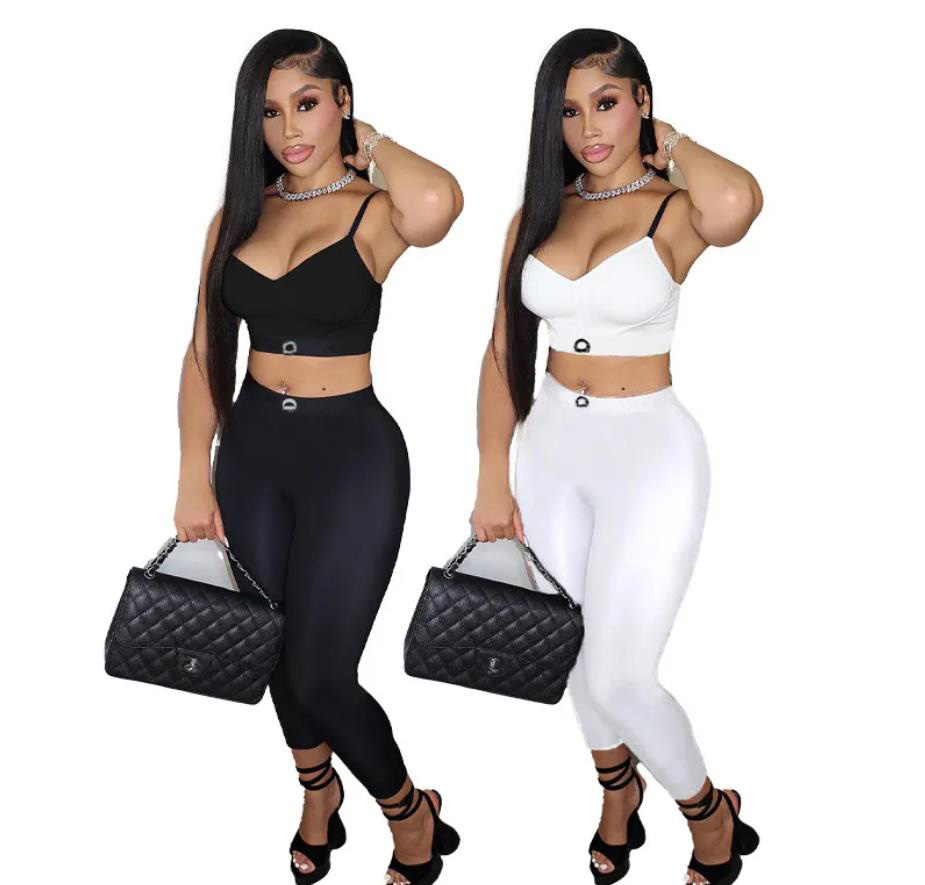 Fashion Women Two Piece Pants Set Printed Tank Tops Tracksuit Sexy Bodycon Pant Sets Outfit Top And Long Pants