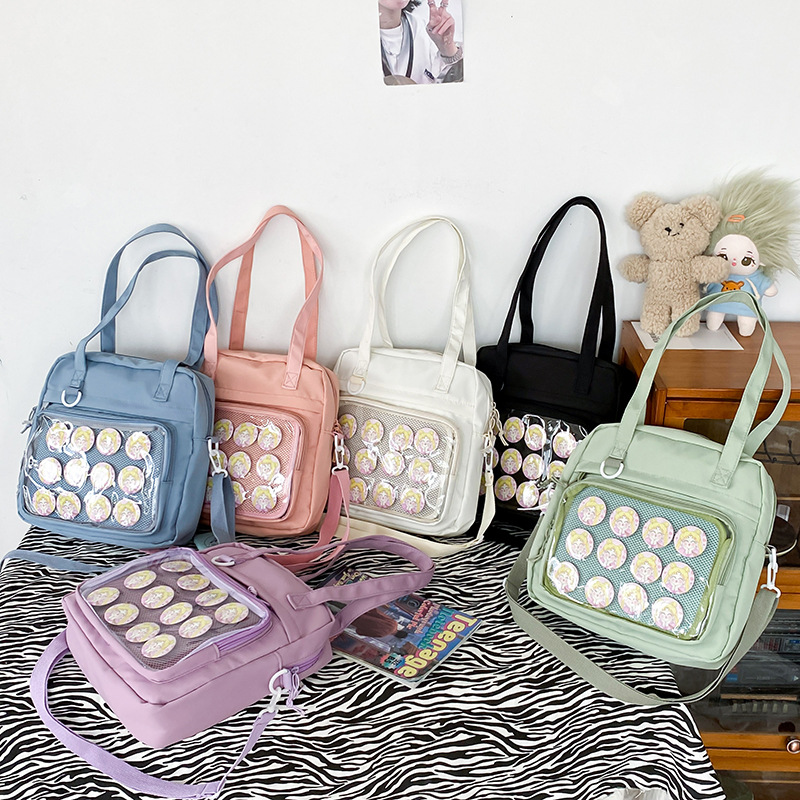 All Match Japanese Transparent Totes for Women 2024 Fashion Trendy Ita Bag Candy Color High-capacity Canvas Crossbody Bags