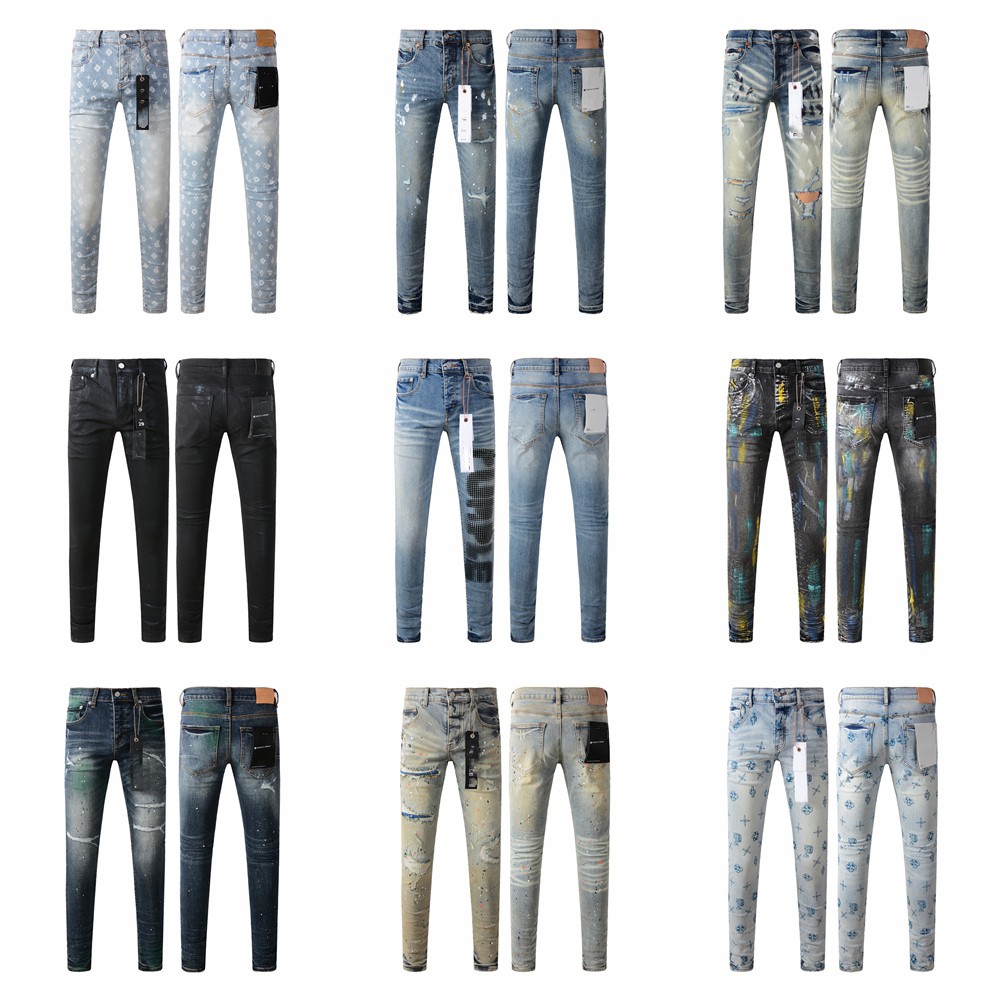 Purple Jeans Mens Designer Pants Bra Fashion Womens High Quality Retro Casual Hip Hop Streetwear Designers Joggers Pant Hole Black Personali