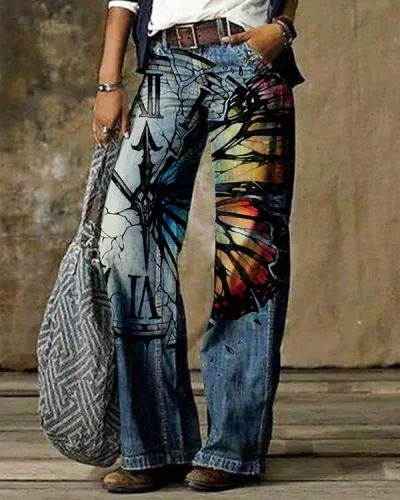 2024 Oversized women's casual thin jeans, wide leg pants, long pants