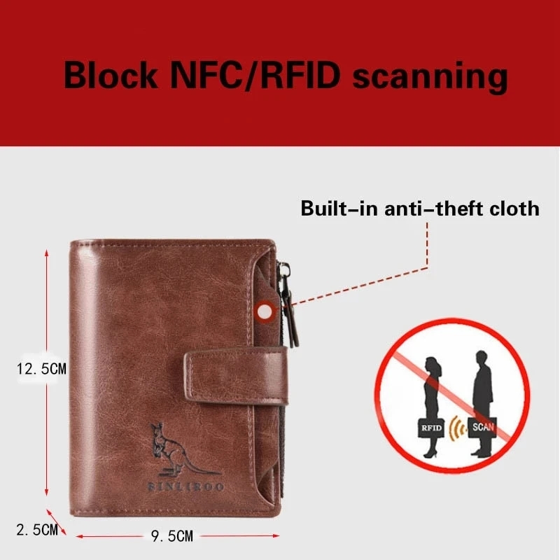 2023 Fashion Men's Coin Purse Wallet RFID Blocking Man Leather Wallet Zipper Business Card Holder ID Money Bag Wallet Male