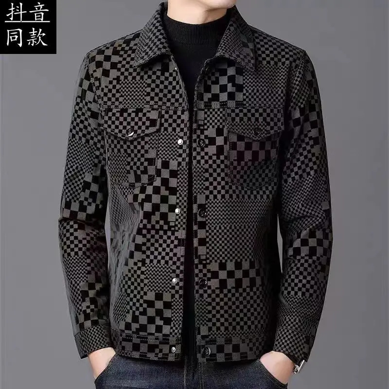 Mens Jacket Autumn Winter Slim Plus Fashion trend Thickened Biker Casual Coat Men plaid Leather Jacket 240822