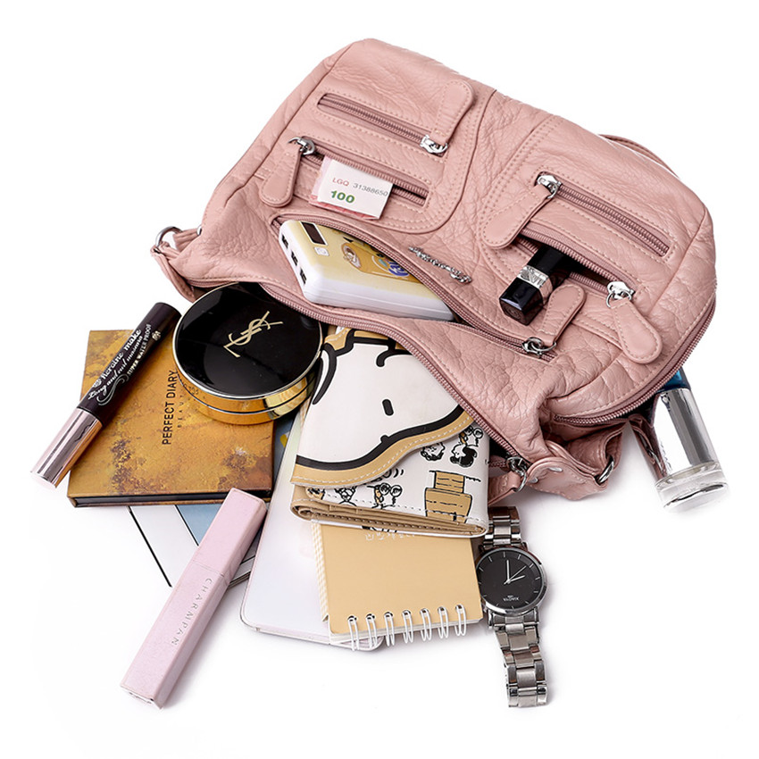 Small Soft Shoulder Bag Casual Women Bag Wash White Leather Crossbody Adjustable Multi-pocket Ladies Pocket Bolsa De Ombro New