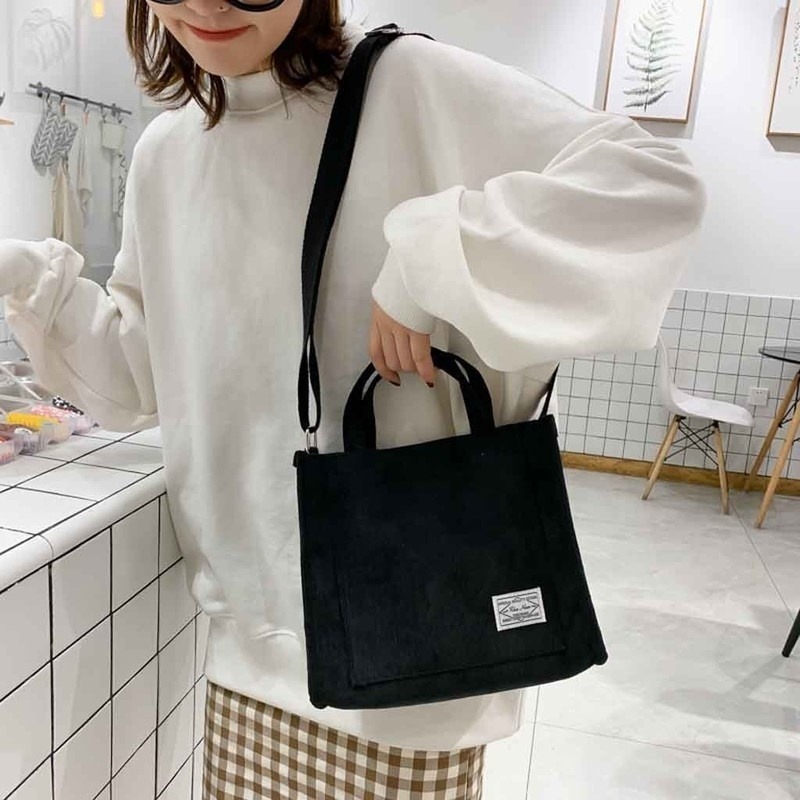 Women Corduroy zipper Shoulder Bag FemaleSmall Cotton Canvas Messenger Bag Retro Vintage Crossbody Bags bag for women