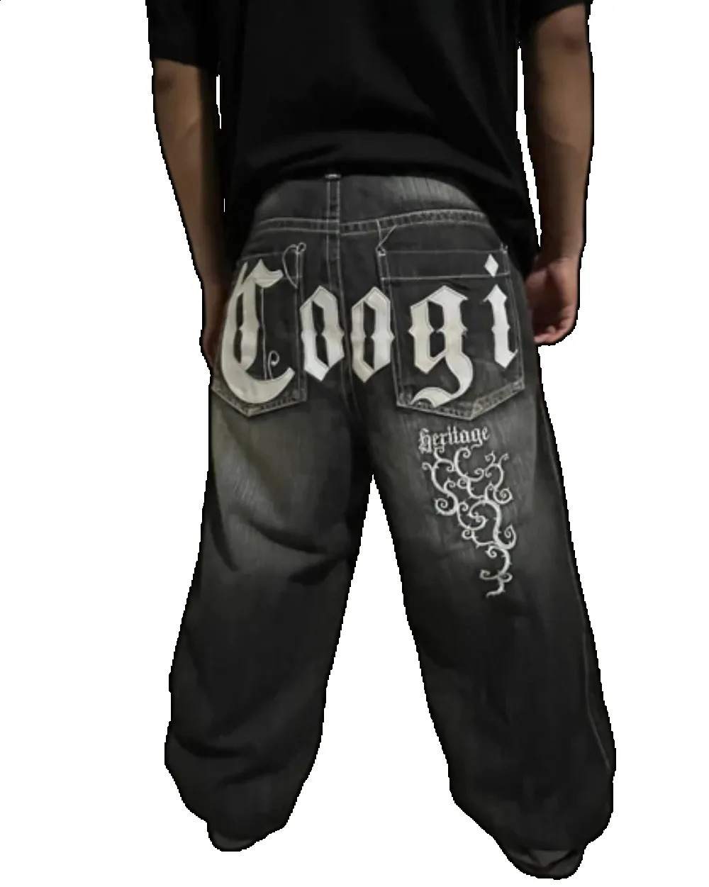 Baggy jeans hip-hop punk Y2k jeans mens pattern letter embroidery Harajuku black womens jeans wide leg straight Trouser 240829