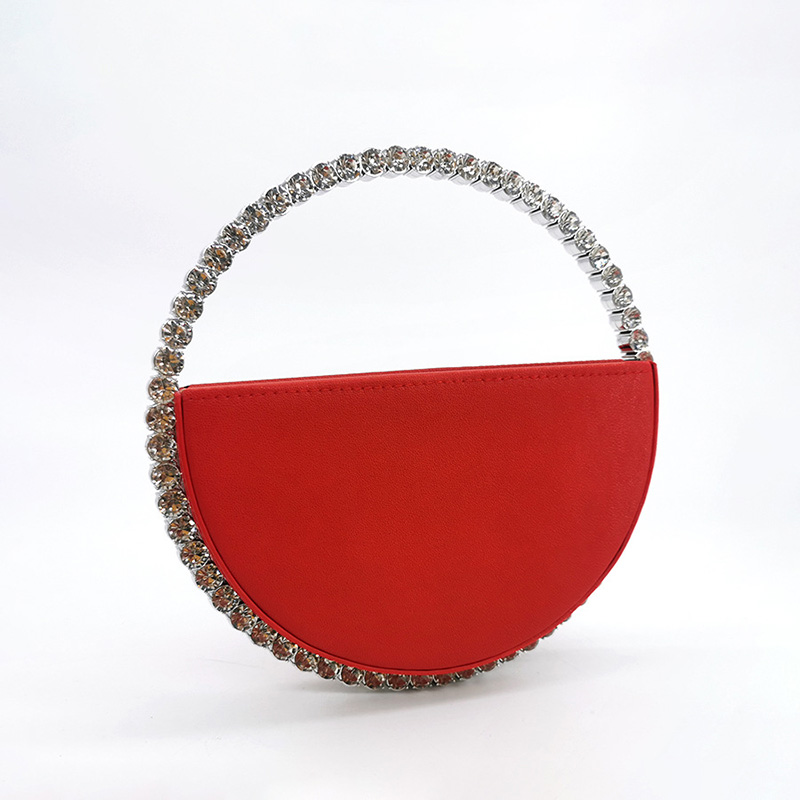 Colour Diamond Circular Evening Bag Women New Round Handle Rhinestone Dinner Clutch Purse Ladies Half Moon Handbag Fashion