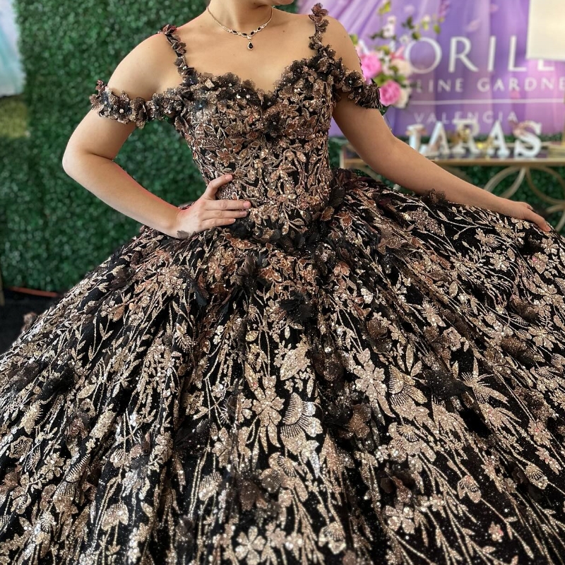 Black Ball Gown Quinceanera Dress 2024 Tulle Appliques Lace Off Shoulder Sweet 16 Years Birthday Party Formal Dresses Vestidos De 15 Anos