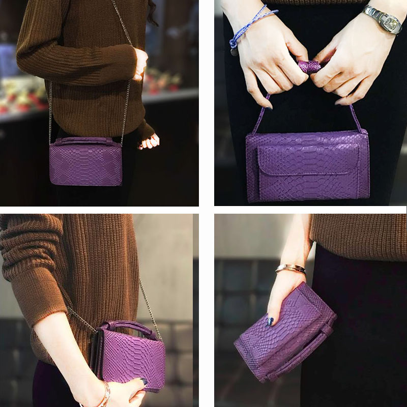 XMESSUN Fashion Purple Snake Pattern Clutch Bag Crossbody Bags for Women 2024 Summer Lady Shoulder Handbag Female Travel Purse