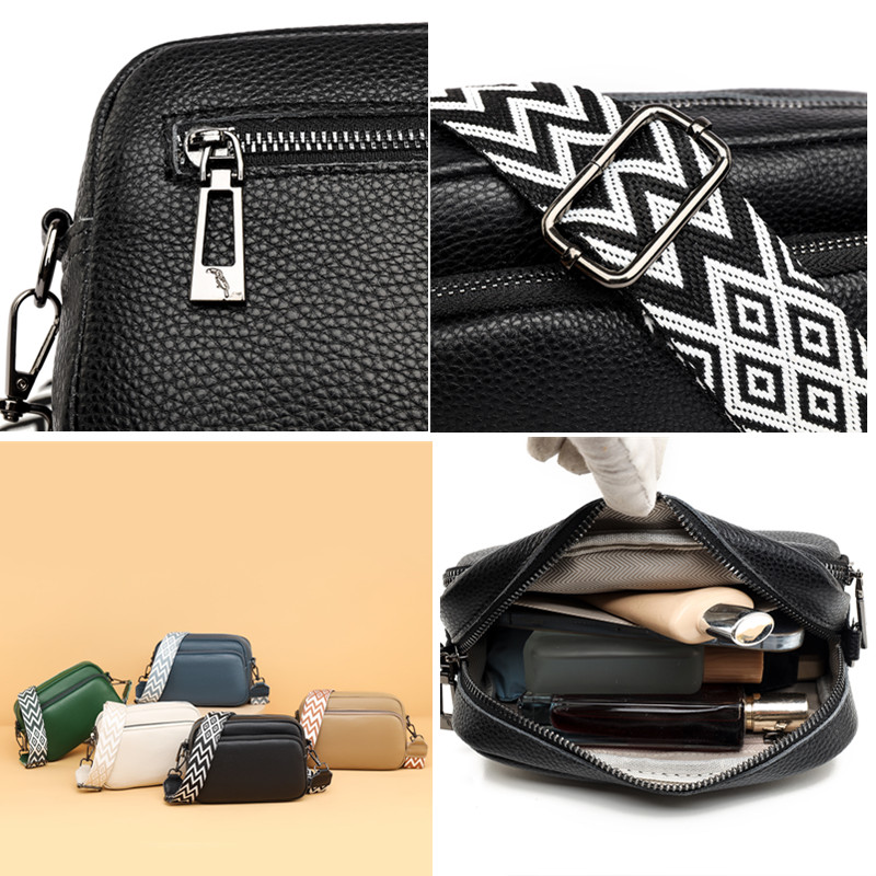 Genuine Leather Cowhide Crossbody Bag Women Double Layer Messenger Bag Simple Shoulder Bag New Female Purse Wild Handbag Bolso