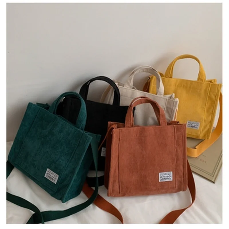 Women Corduroy Zipper Shoulder Bag FemaleSmall Cotton Canvas Messenger Bag Retro Vintage Crossbody Bags Bag for Women