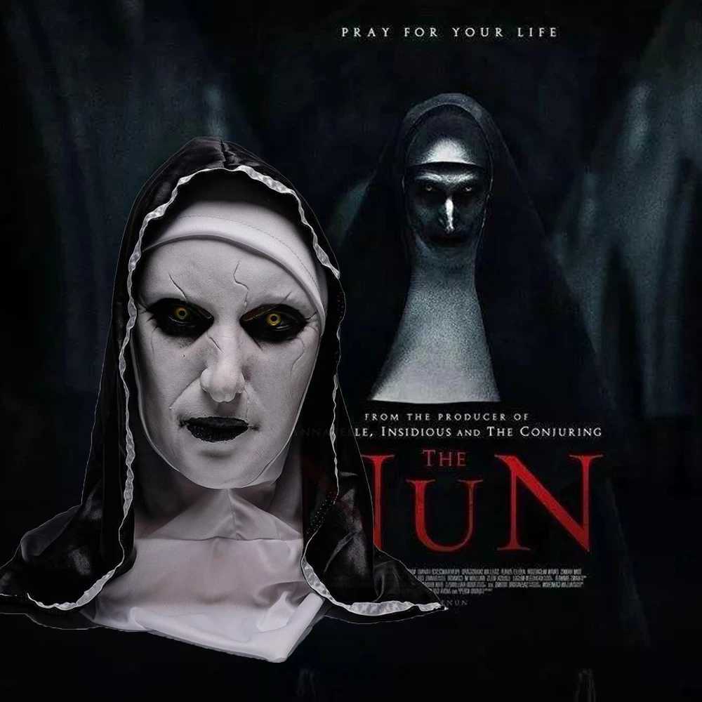 Scary Nun Mask Costume Horror Full Head Mask with Scarf Adult Creepy Costumes Party Props Plastic Ghost Latex Nun Dress Up MaskXJ240802