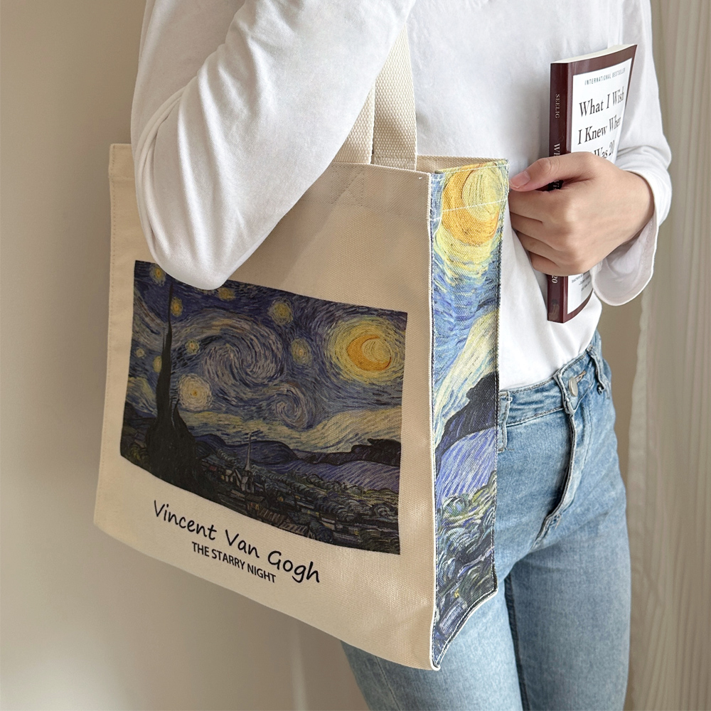 Extra Thick Canvas Female Shoulder Bag Van Gogh Morris Vintage Oil Painting Zipper Books Handbag Large Tote For Women Shopping