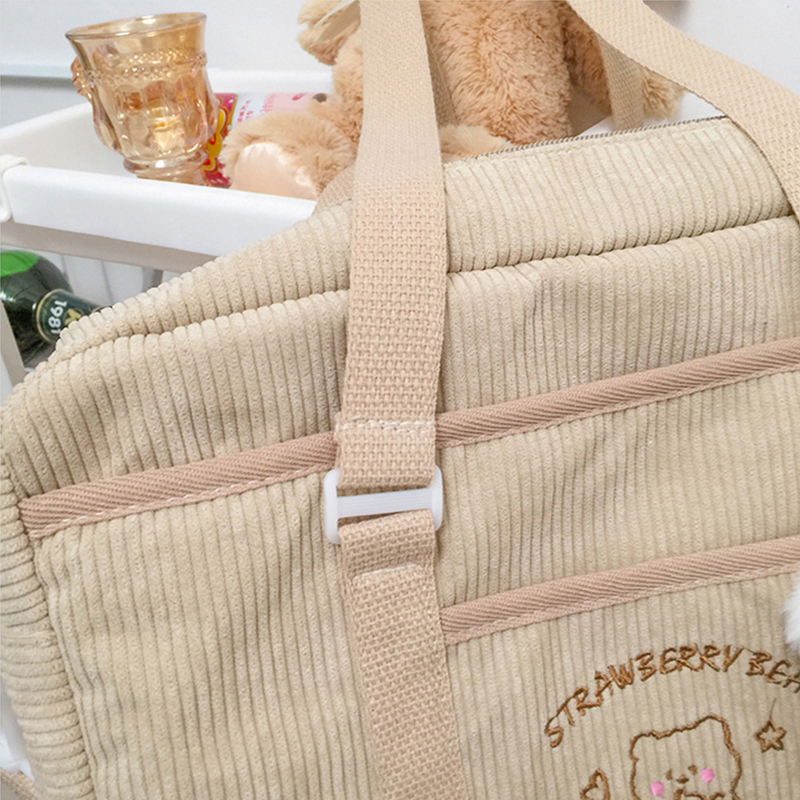 Cute Casual Bag for Women Shoulder Bags 2023 Corduroy Shopper JK Cartoon Embroidered Bear Letter Girls Handbags Student Tote Bag