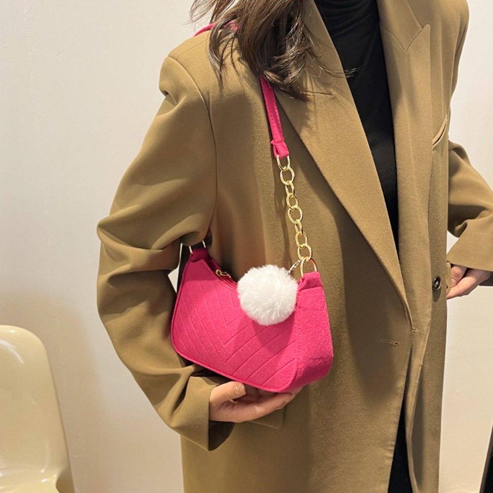 New Fashion Casual Female Men Tote Bag Mini Solid Color Shoulder Pouch Felt Chain Women Handbag Underarm Bag Messenger Bag