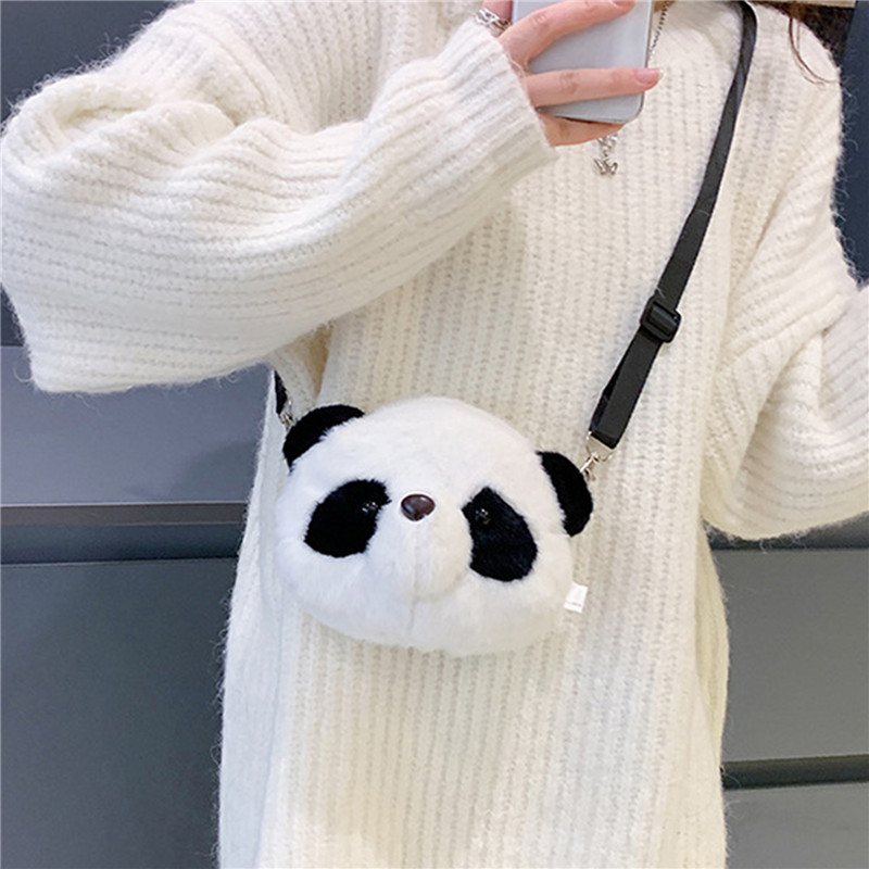 Women Winter Cute Cartoon Plush Panda Crossbody Bag Female Warm Fluffy Messenger Bag Mobile Phone Pouch For Ladies Travel Purses