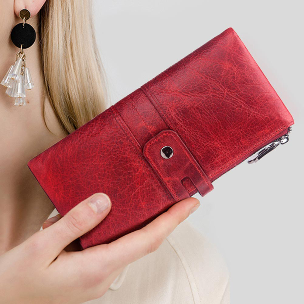 New Fashion Women Wallet 100% Genuine Leather Long Wallets Rfid Walet Red Coin Purse Card Holder Portomonee Handbag For Ladies