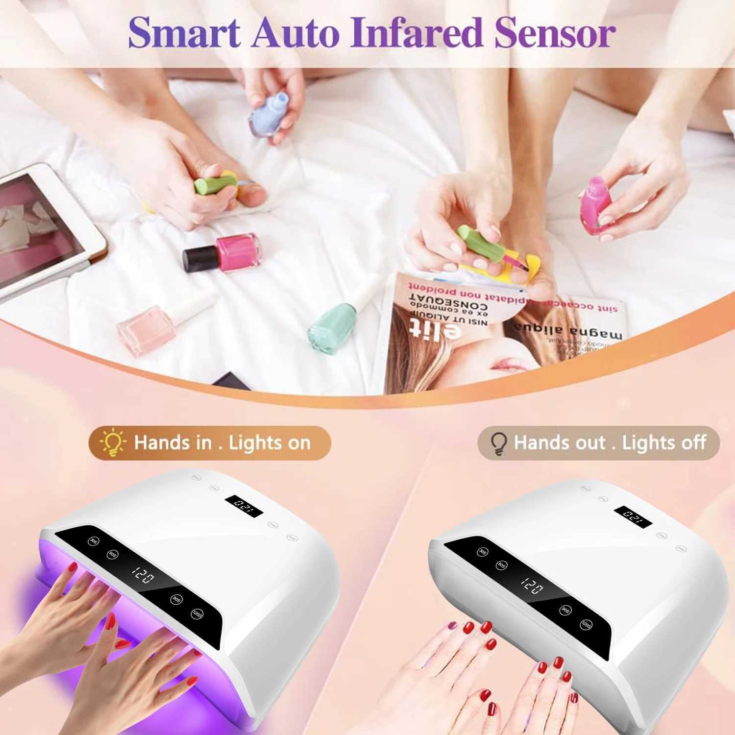 320W Big Space UV LED Nail Lamp For Manicure Drying Gel Nail Polish 72 LED Nail Dryer With Two LCD Screens Nail Salon ToolsCL2400806
