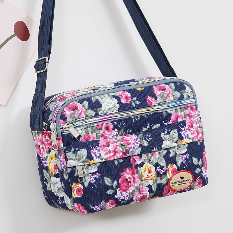 New Women's Messenger Bag 2023 Korean Canvas Bag Fashion One Shoulder Slant Cross Handbag Multi Flower Small Cloth Crossbody Bag