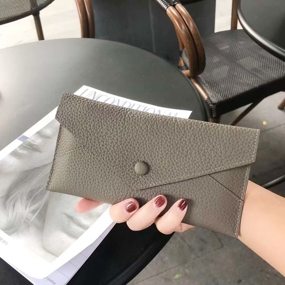 Genuine Leather Women Long Wallet Fashion Luxury Cowhide Slim Envelope Clutch Bag Daily Solid Female Card Holder Phone Purse