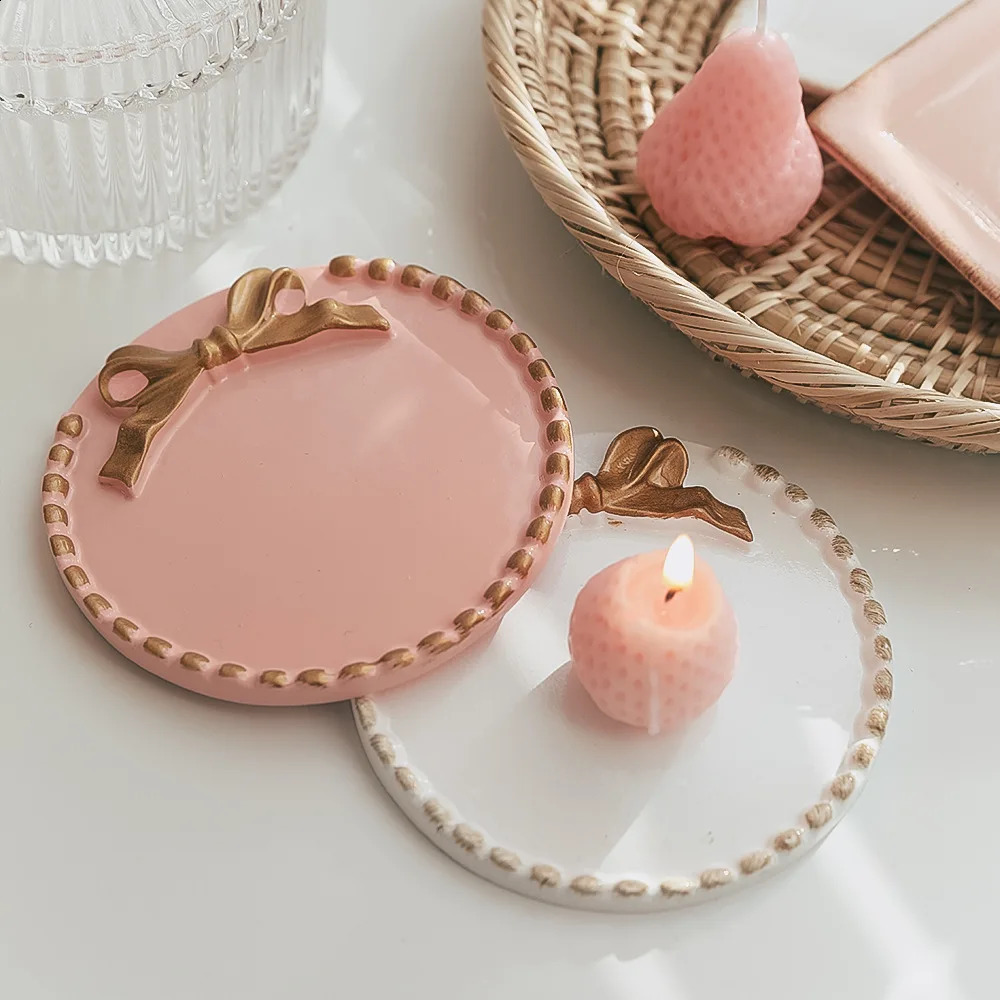 ins retro round small candle tray home storage jewelry tray table decorative scented candle dish small candle holder po props 240801