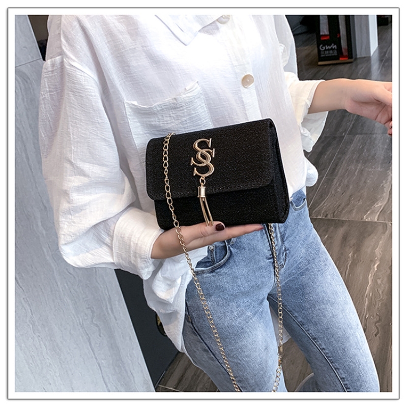 Fashion Ladies Small Square Bags Girls Crossbody Women Shoulder Bag Chain Tassel Pendant Sequin Decoration PU Material
