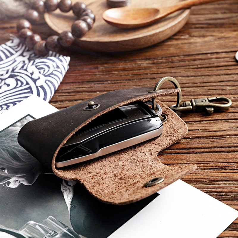 Leather Key Holder DIY Car Key Wallet Smart Keychain Key Organizer Unisex Solid Folder Keys Wallet Chain Purse Shape Housekeeper