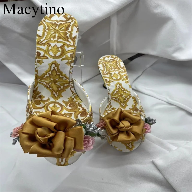 ly arrived bead flower decoration womens slider in 2024 strange high heels womens shoes with open toe girls exterior slider 240731