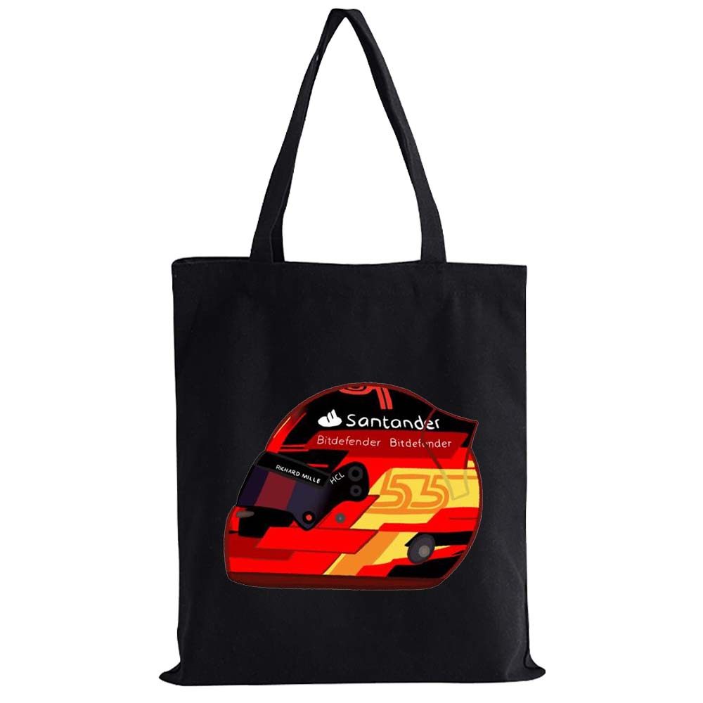 Cartoon Carlos Sainz 55 F1 Formula Racer Mini Tote Bags Shopping Bag Canvas Reusable Summer Large Capacity Shoulder Handbags