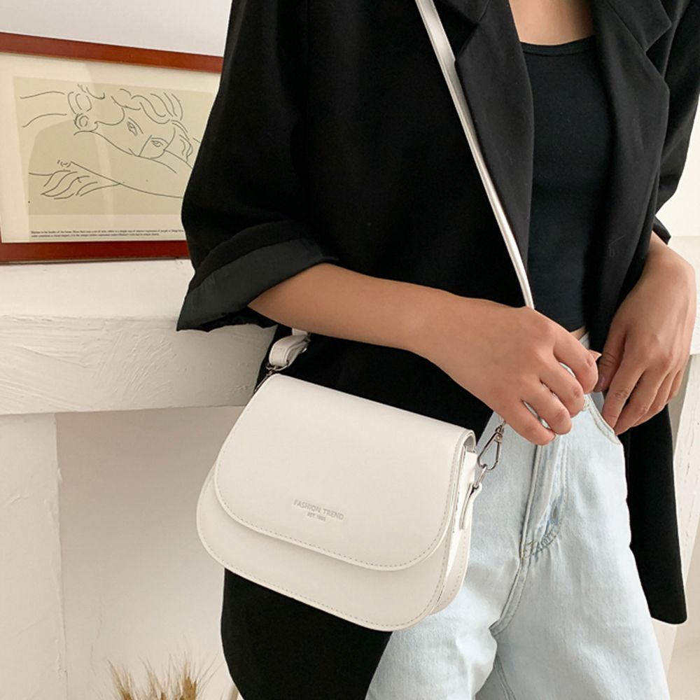 Trendy Saddle Shoulder Bag Women Fashion PU Leather Crossbody Bags Simple Solid Color Flap Messenger Pouch Handbags