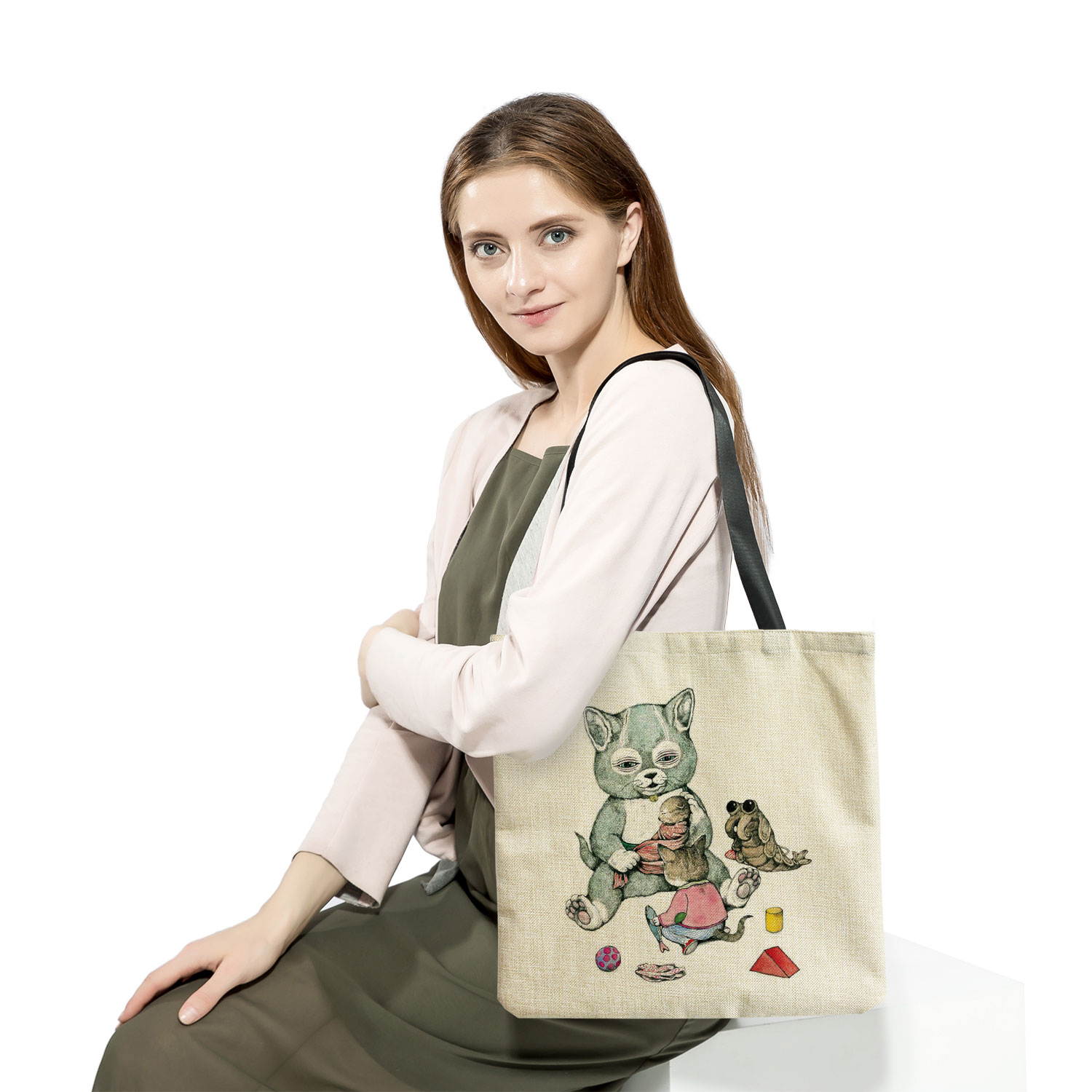 High Capacity Eco Friendly Fashion Print Tote Bag Foldable Cartoon Cat Man Travel Beach Handbags For Women Shoulder Bag Portable