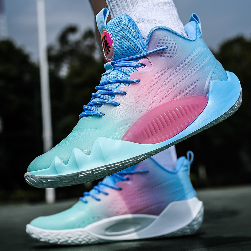 High quality cushioned rebound basketball shoes men friction sound breathable flexible wear-resistant soft luminous sports shoes
