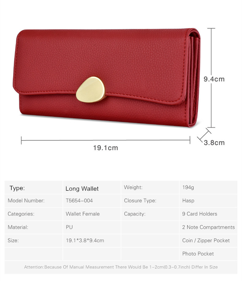 Fengdong fashion simple for women red long female leather credit card holder wallet 4