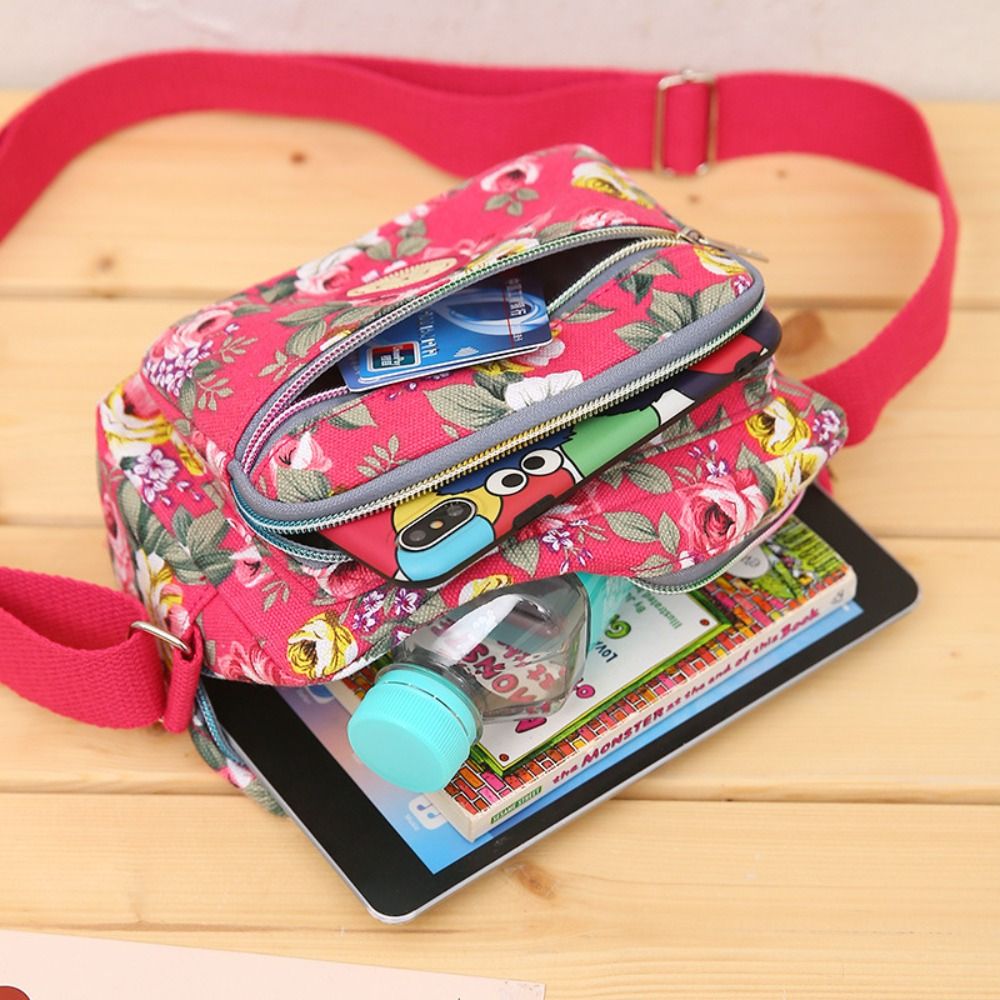 Casual Retro Nylon Shoulder Bag Multi Layered Floral Print Mother Handbag Women's Fashion Vintage Flower Crossbody Bags