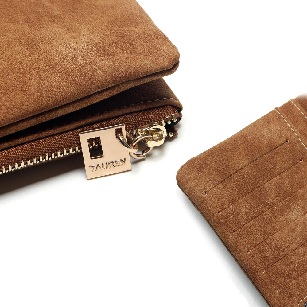 2025 New Fashion Women Wallets Drawstring Nubuck Leather Zipper Long Design Purse Two Fold More Color Clutch