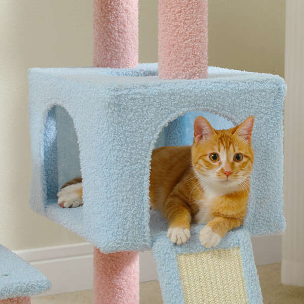 wer Tree 47.2-inch Multi story Tower, Scratching Pillar Covered with Sisal, Cute Cat Apartment, Suitable for Indoor Small and Medium sized Cats, Pink 